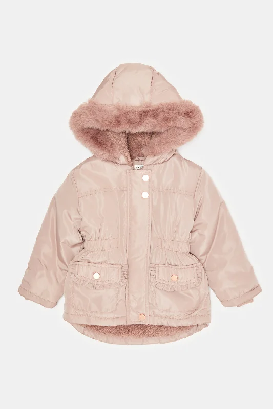 Infant Girls Pink Sherpa Lined Hooded Jacket