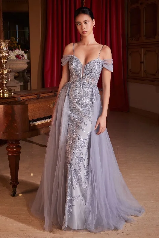 Cinderella Divine SF009 Long Fitted Formal Overskirt Prom Gown