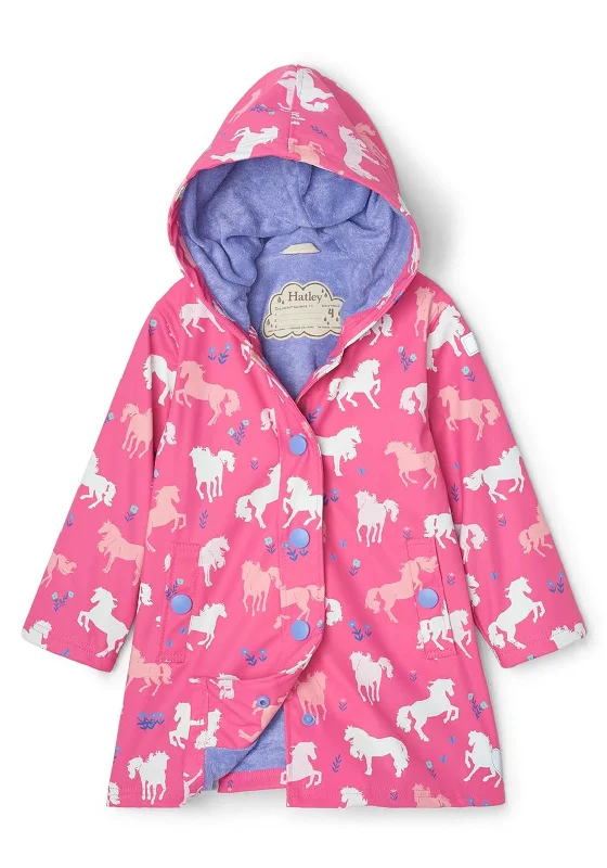 Hatley Girls Painted Pasture Changing Colour Raincoat, Pink