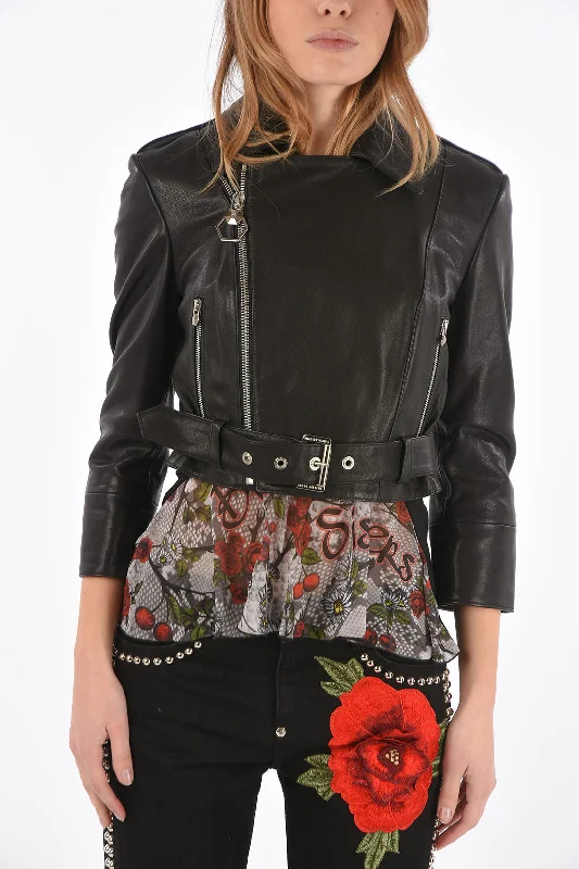 Philipp Plein COUTURE leather SENSATION ONE biker jacket with belt