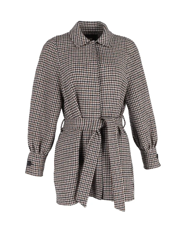 Maje Houndstooth Belted Coat in Multicolor Wool