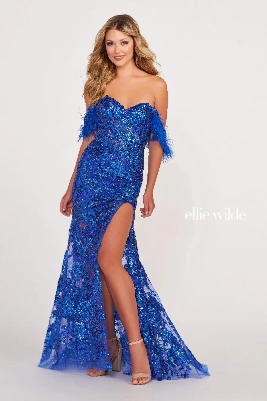 Ellie Wilde EW34034 Long Fitted Formal Detachable Sleeve Prom Gown