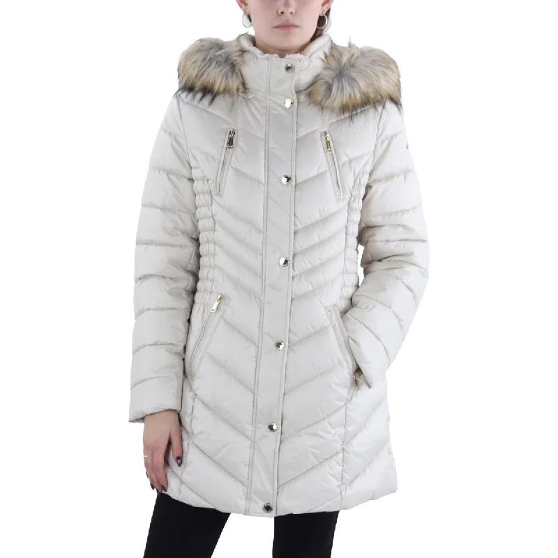 Womens Faux Fur Trim Hooded Puffer Jacket