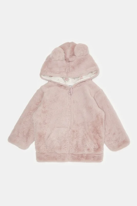 Infant Girls Pink Fur Sweat Jacket