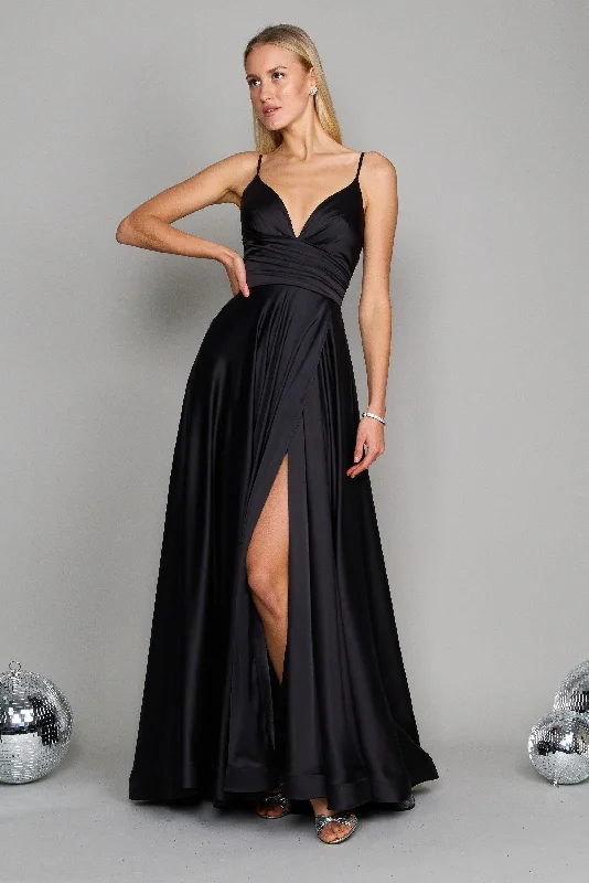 Long Spaghetti Strap Prom Formal Gown Black