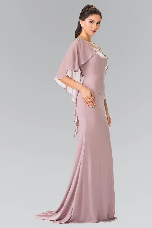 Long Evening Gown Prom Cape Sleeves Dress