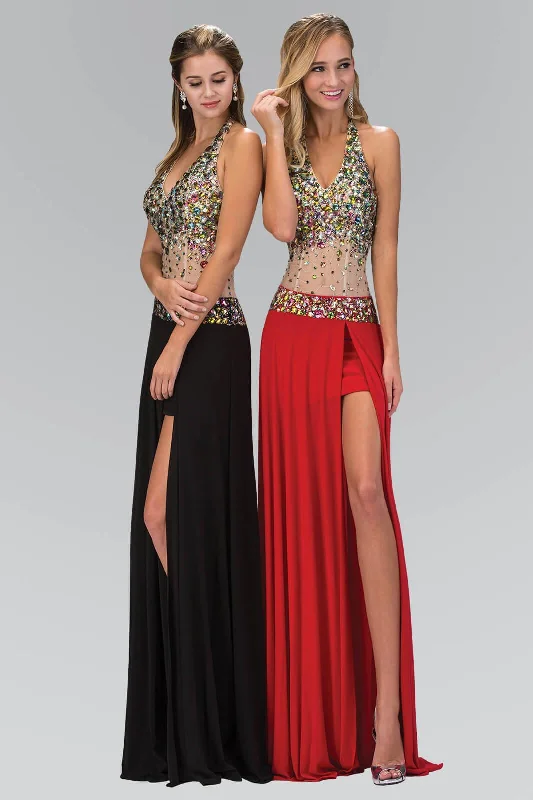 Long Halter Prom Formal  Dress with Side Slit