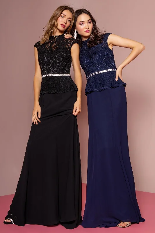 Prom Cap Sleeve Peplum Evening Long Dress