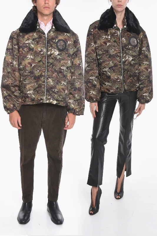 Random Identities Camo-printed Padded Jacket with Faux-furred Collar