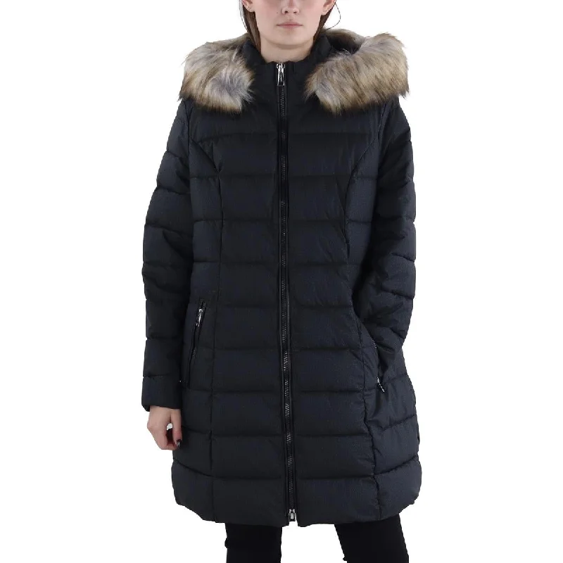 Plus Womens Faux Fur Trim Hooded Puffer Jacket