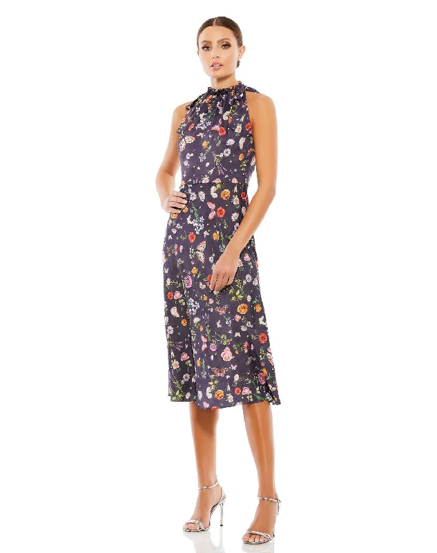 Mac Duggal 55629 Short Floral Print Cocktail Midi Dress