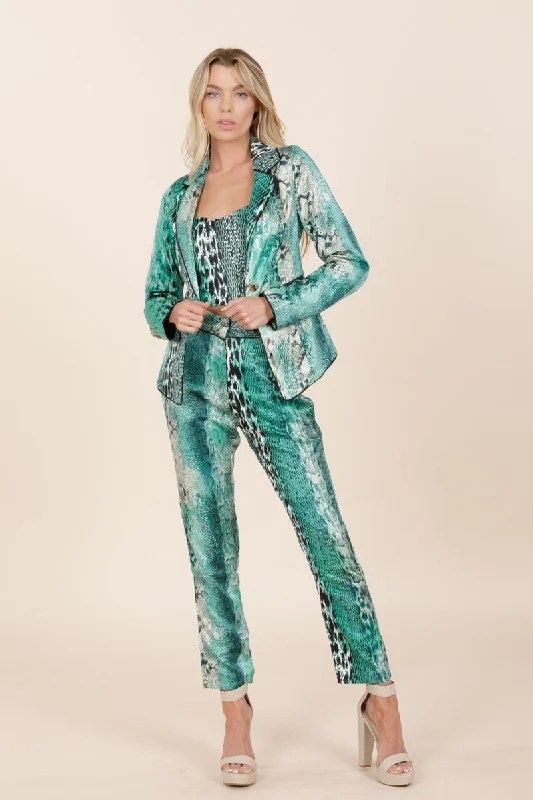 Long Sleeve Printed Blazer Pant Set