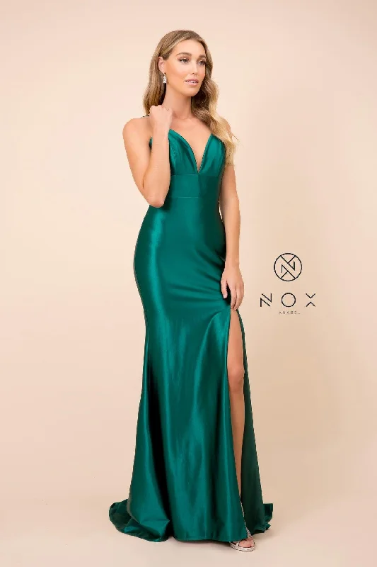 Long Sexy Satin High Slit Prom Dress Evening Gown