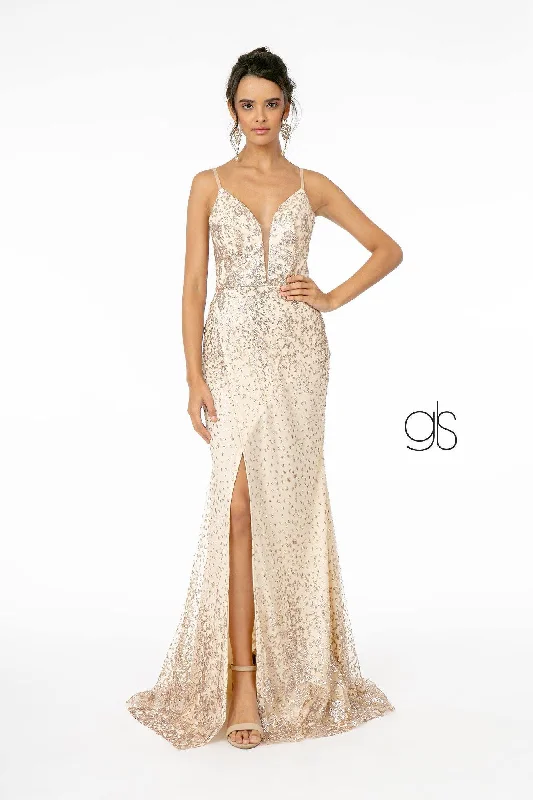 Glitter Mesh Illusion Long Prom Dress Sale