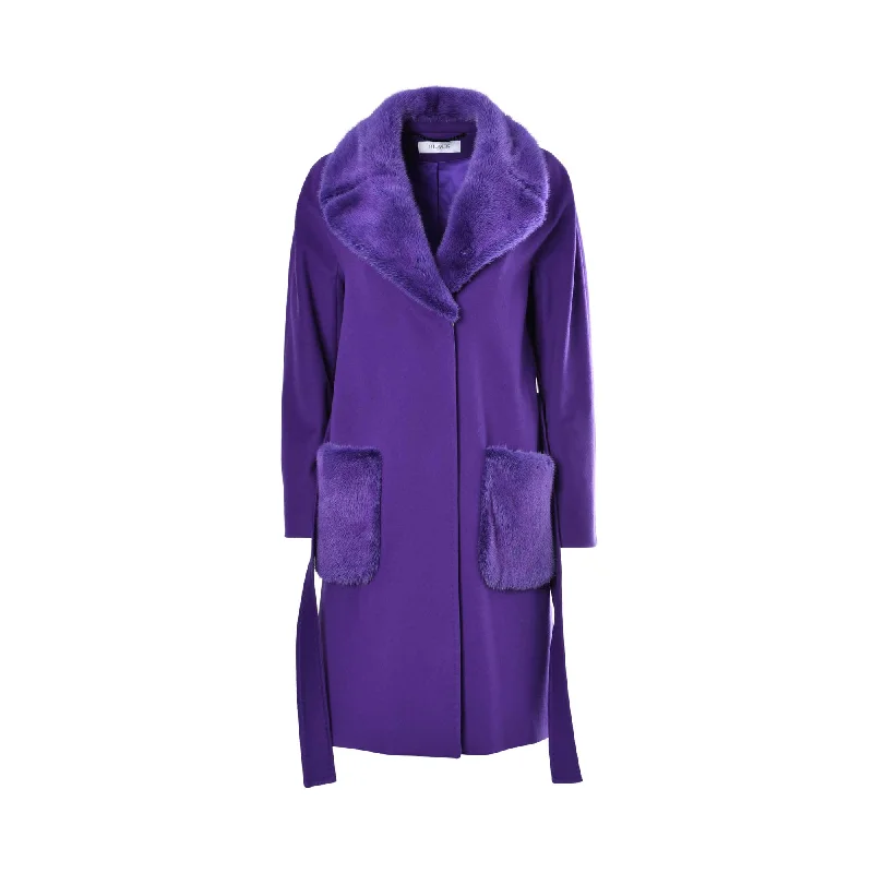 Black By Mz Women's Purple Coat With Fur Pocket