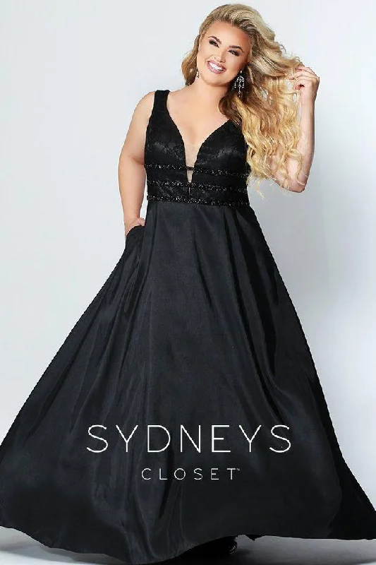 Sydneys Closet Long Satin Sleveeless Plus Size Prom Dress