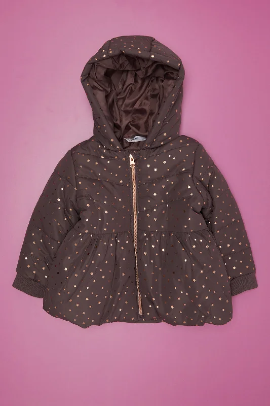 Infant Girls Black Foil Stars Print Hooded Jacket