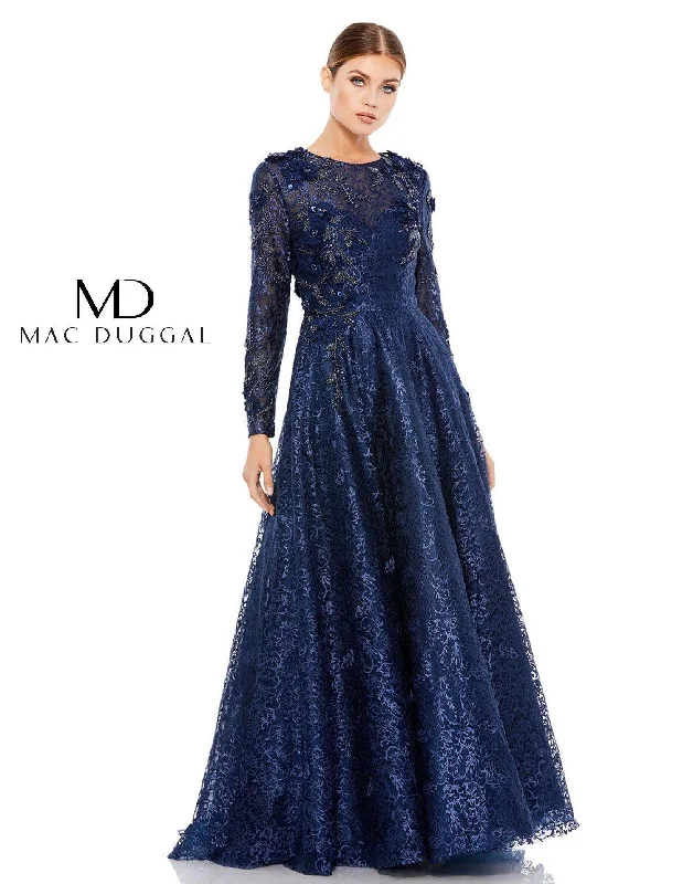 Mac Duggal Embroidered Long Sleeve A Line Ball Gown Sale