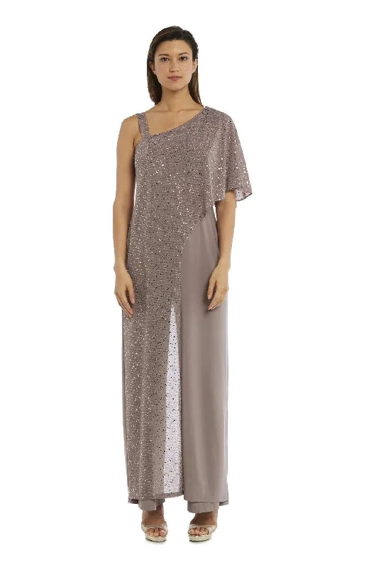 Mocha 14 R&M Richards 3096 Asymmetric Jumpsuit With Sequined Overlay Sale