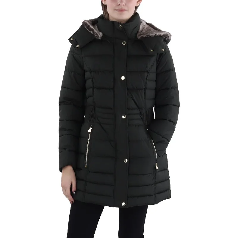 Womens Faux Fur Trim Hooded Puffer Jacket