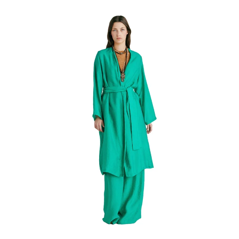 Momoni Women's Serena Emerald Green Coat In Jacquard Cupro