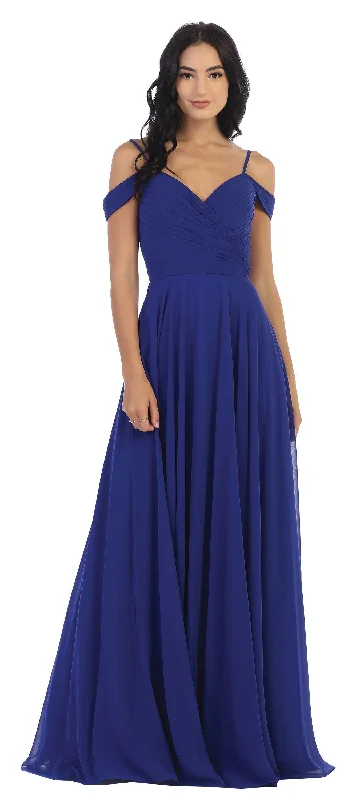 Long Bridesmaids Pleated Off Shoulder Chiffon Gown Sale