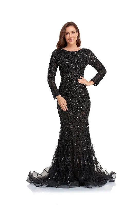 High Couture NR2229 Long Sleeve Beaded Formal Dress