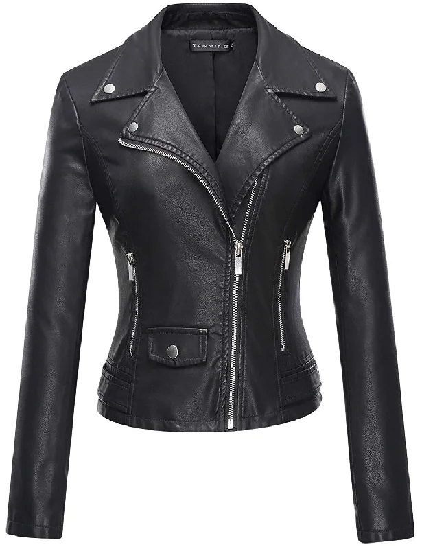 Tanming Women's Faux Leather Moto Biker Short Coat Jacket