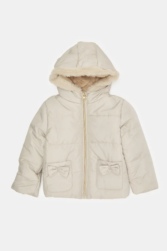 Infant Girls Beige Hooded Jacket