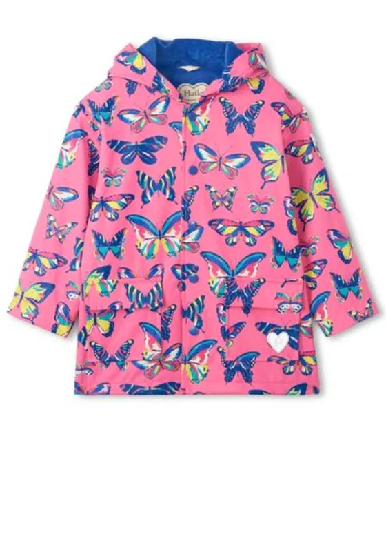 Hatley Butterflies Fleece Lined Raincoat, Pink