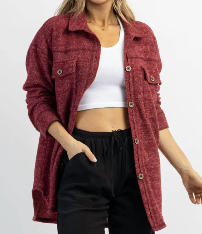 Woodstock Relaxed Shirt Jacket In Burgundy