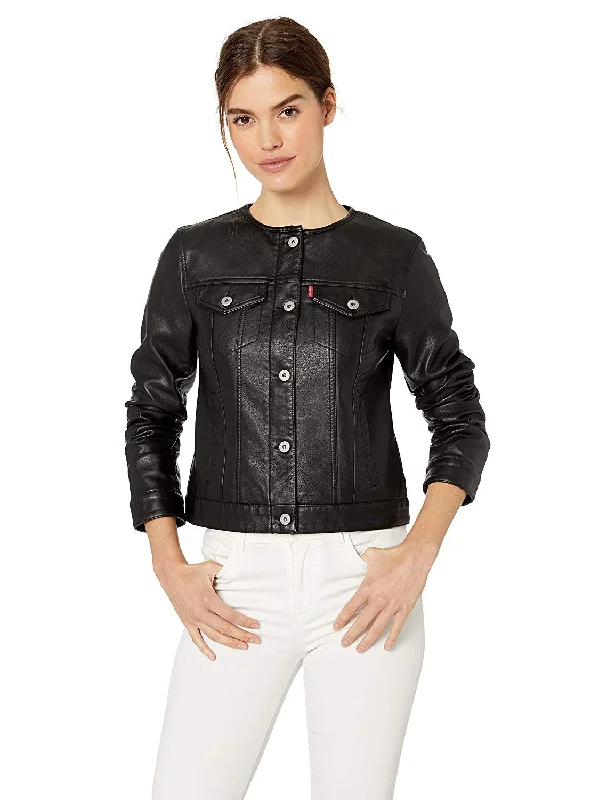 Levi's Women's Faux Leather Collarless Trucker Jacket