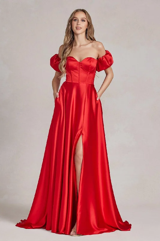 Red 14 Nox Anabel K1122 Prom Off Shoulder Long Formal Gown Sale