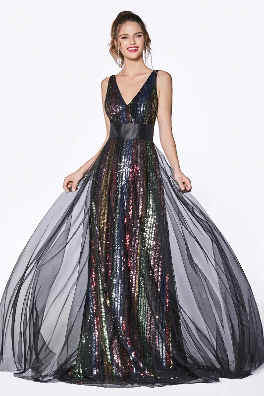 Cinderella Divine CS033 Long Multi Color Sequins Prom Gown