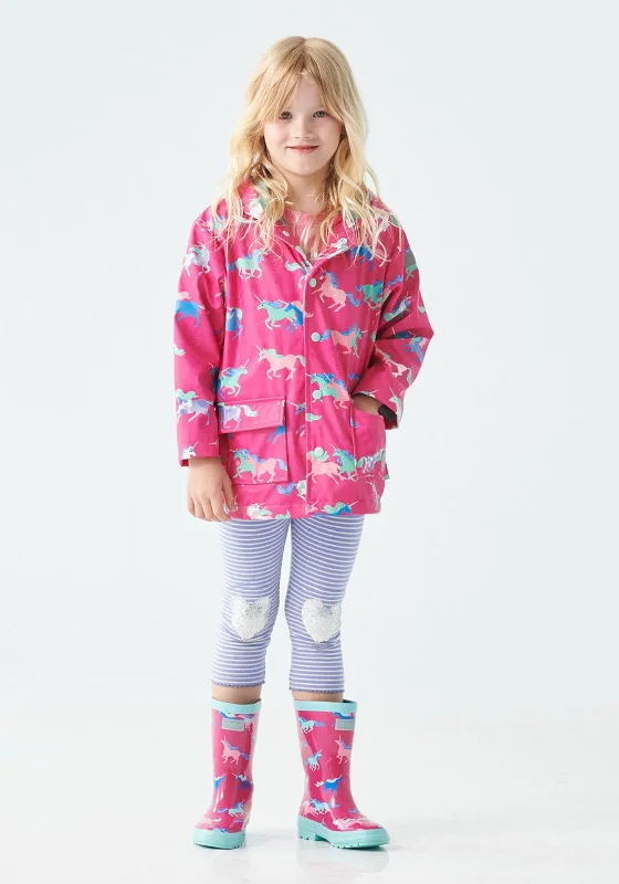 Hatley Unicorns Fleece Lined Colour Changing Raincoat, Pink