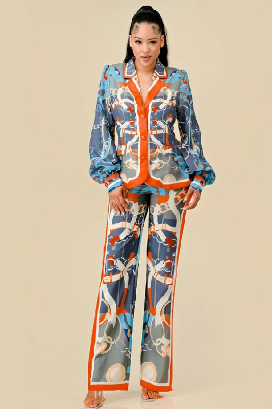 Printed Kimono Blazer Pant Set