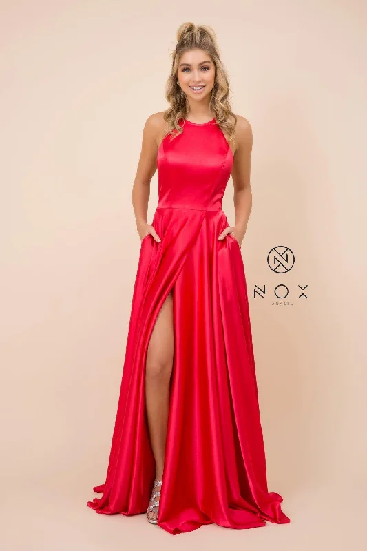 Long Open Back Formal Prom Dress Evening Gown Pockets