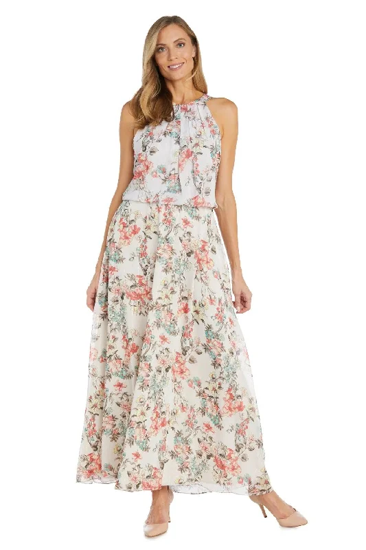 R&M Richards 1121 Long Halter Floral Maxi Dress