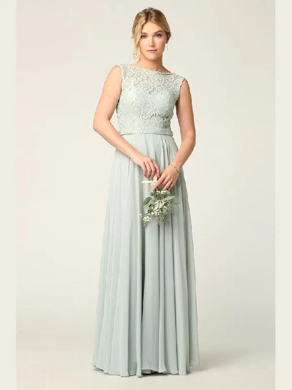 Long Sleeveless Bridesmaids Lace Chiffon Dress