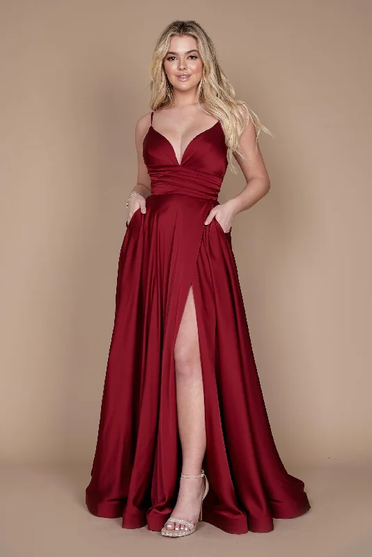 Long Spaghetti Strap Prom Formal Gown Burgundy