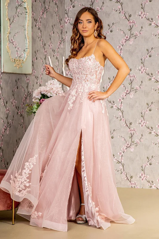 Long Beaded Formal A Line Prom Dress