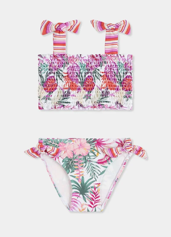 Island In The Sun Girls Shirred Bikini - Tropical