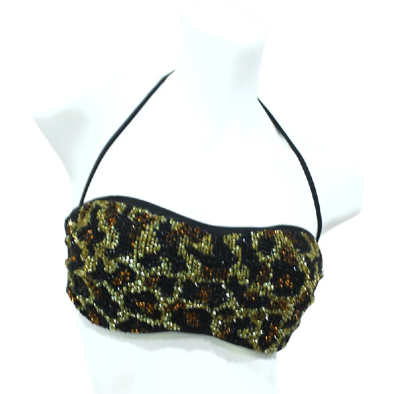 Roberto Cavalli Embroidered Bandeau Bra Swimwear Black Size Large Black