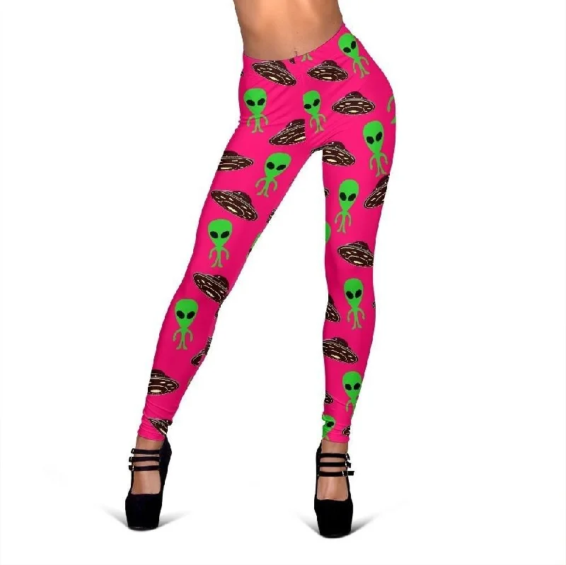 Alien Ufo Pink Pattern Print Women Leggings