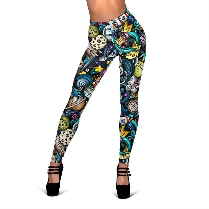 Alien Ufo Psychedelic Pattern Print Women Leggings