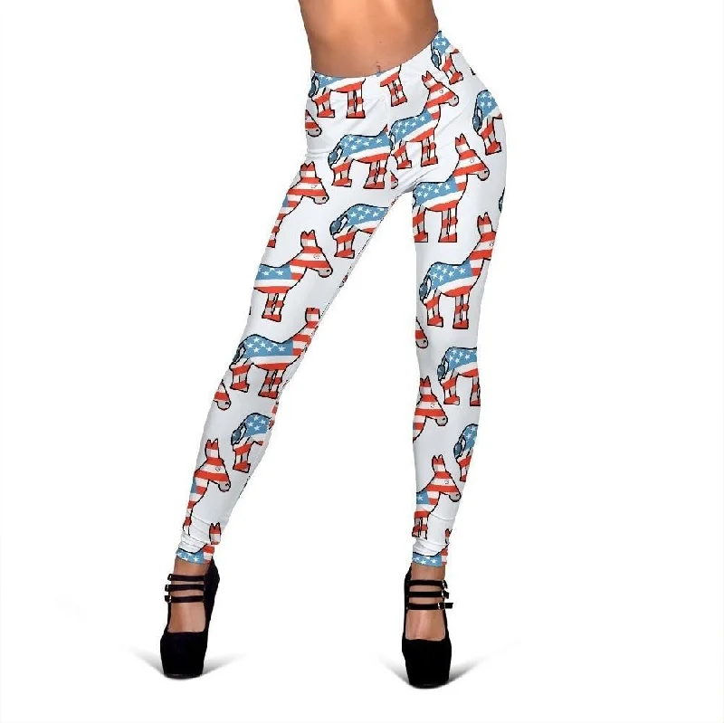 American Flag Donkey Pattern Print Women Leggings