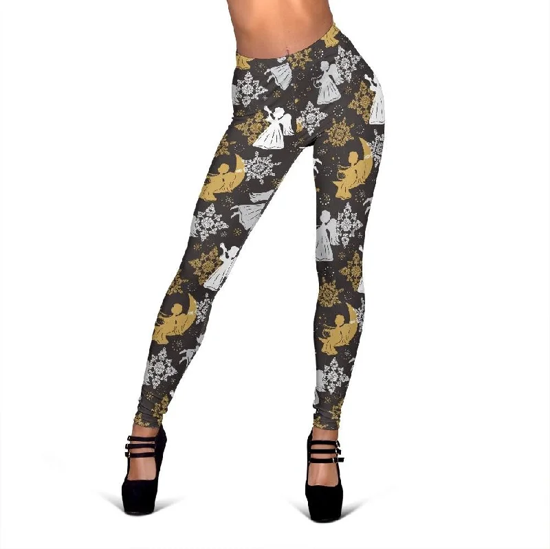 Angel Snowflake Print Pattern Women Leggings