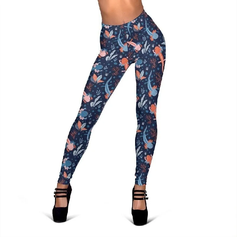 Axolotl Blue Pattern Print Women Leggings