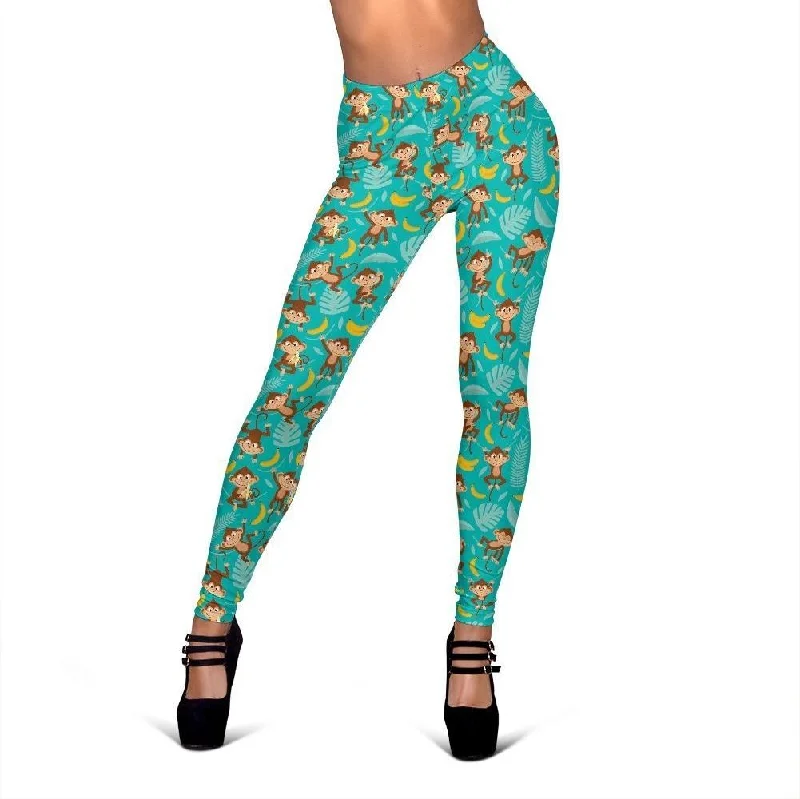 Banana Monkey Pattern Print Women Leggings