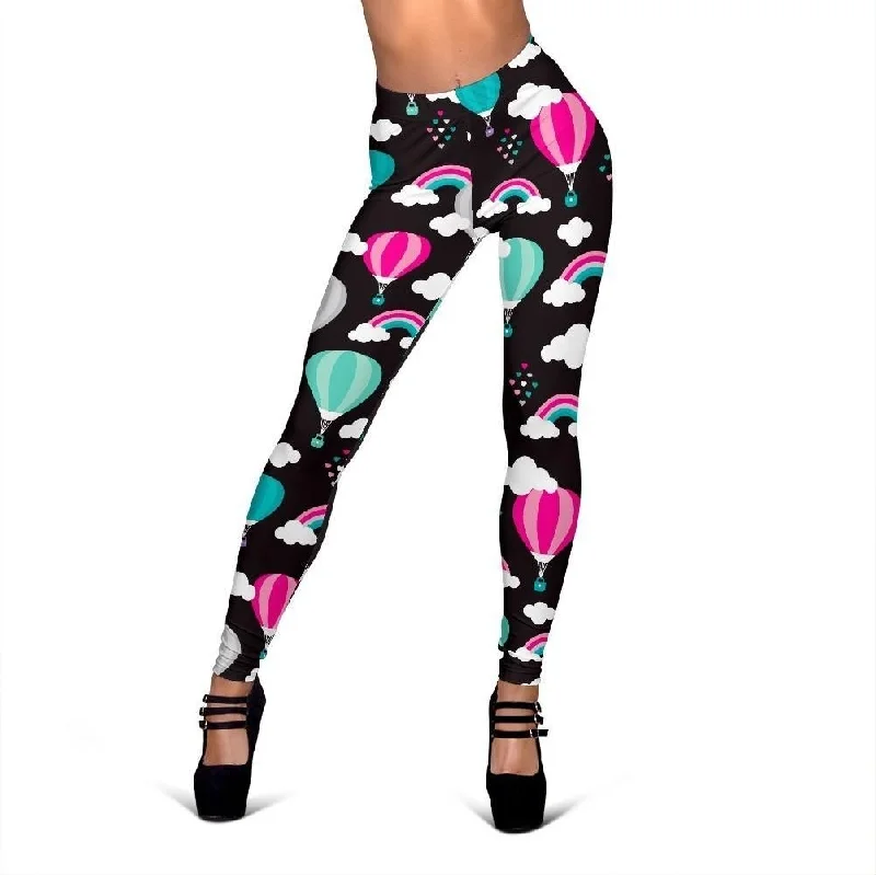 Black Hot Air Balloon Pattern Print Women Leggings